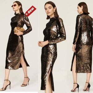 Ted Baker Womens Brookly Sequined Long Cocktail and Party Dress US 6 dark brown